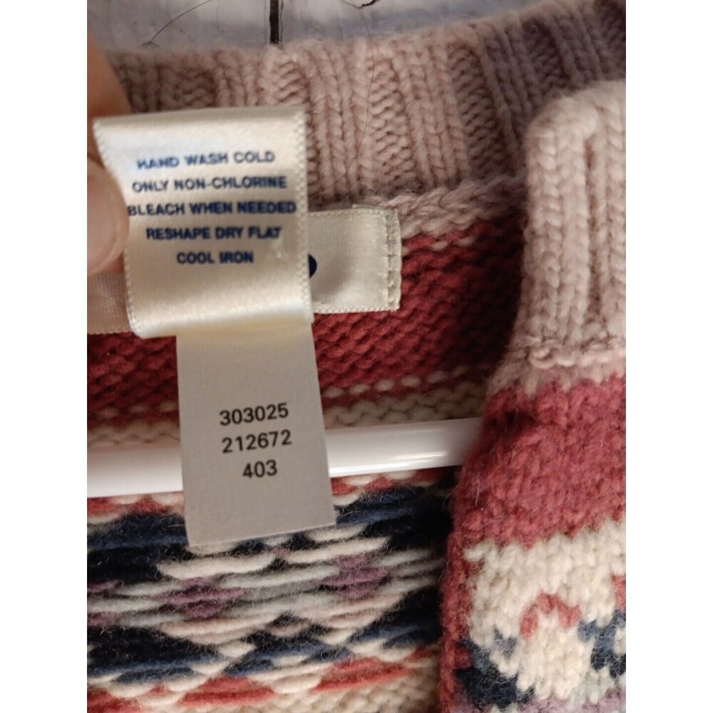 Old Navy Sweater Women S Purple Pink Floral Wool Blend Pullover V Neck Fair Isle - Picture 4 of 5